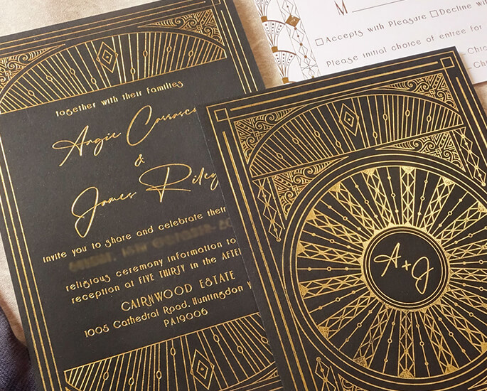 Black Matte wedding invitation pressedfoil gold